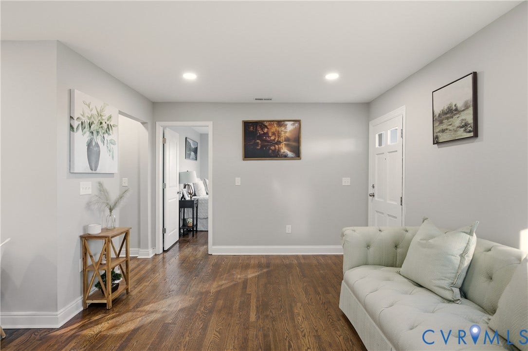 6280 Monahan Road, Henrico, VA 23231 Interior space featuring wood-finish flooring, recessed lighting, and a paneled entry door with glass inserts