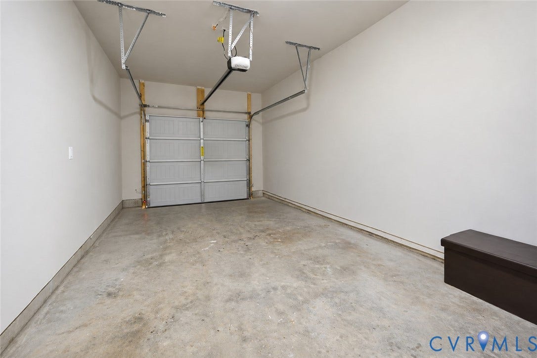500 Rivanna Hill Way, Glen Allen, VA 23060 Enclosed garage featuring concrete flooring, white drywall, and a ceiling-mounted automatic door opener