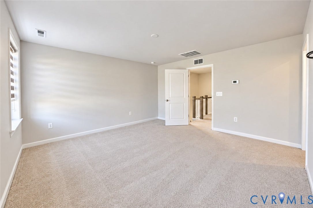 500 Rivanna Hill Way, Glen Allen, VA 23060 Neutral-toned interior space featuring wall-to-wall carpeting, a multi-panel interior door, and window treatments with horizontal blinds