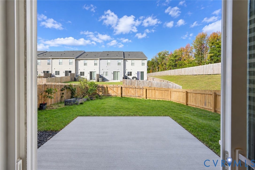 500 Rivanna Hill Way, Glen Allen, VA 23060 Concrete patio, fenced backyard, and grass lawn