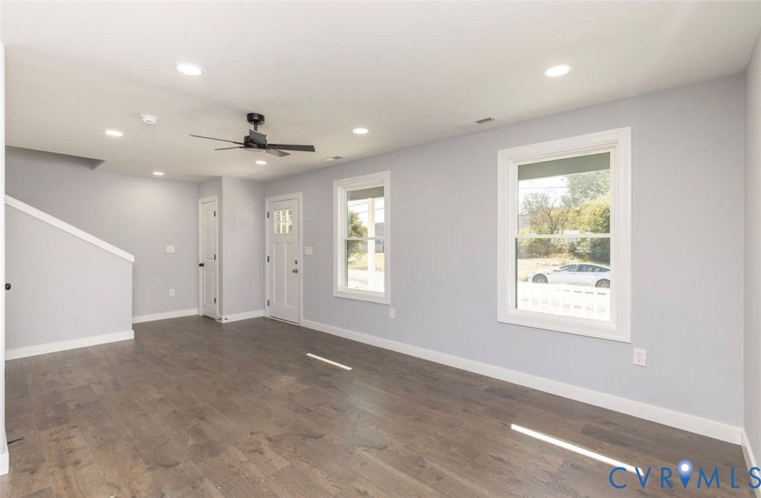 25604 Greensville Avenue, West Petersburg, Dinwiddie, VA 23803 Interior space featuring wood-finish flooring, recessed lighting, a ceiling fan, and white-trim windows