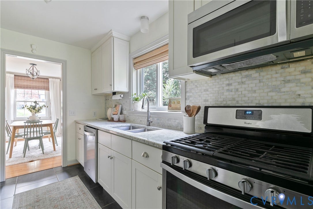 4710 Park Avenue, Mary Munford / Near West End, Richmond, VA 23226 Kitchen featuring stainless steel appliances, shaker-style cabinetry, stone-finish countertops, and a tiled backsplash
