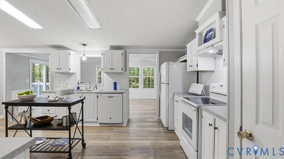 75 Claybank Road, Cumberland, VA 23040 Kitchen featuring white shaker-style cabinetry, wood-finish flooring, dual-basin sink with pull-down faucet, and recessed ceiling lighting