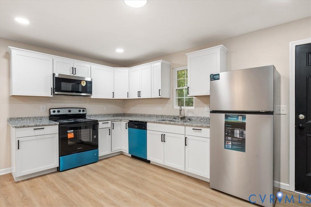 524 St Matthew Street, The Heights, Petersburg, VA 23803 Kitchen featuring white shaker-style cabinetry, stone-finish countertops, stainless steel appliances, and wood-finish flooring
