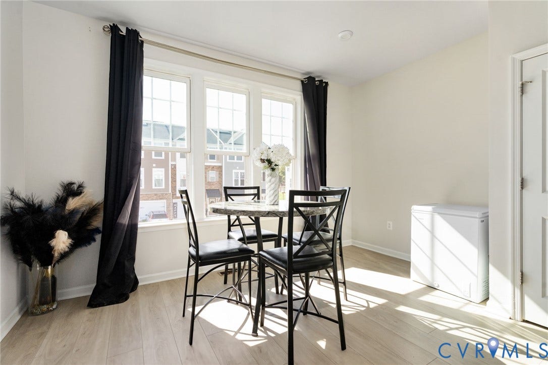 640 Rivanna Hill Road, Glen Allen, VA 23060 Just off the kitchen, this sun-filled dining area features three large windows, creating a welcoming spot for morning coffee and everyday meals.