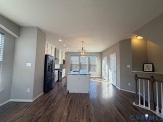 2144 Perennial Circle, Henrico, VA 23233 Kitchen featuring an island with a stone countertop, wood-finish flooring, white cabinetry, recessed lighting, and a pendant fixture