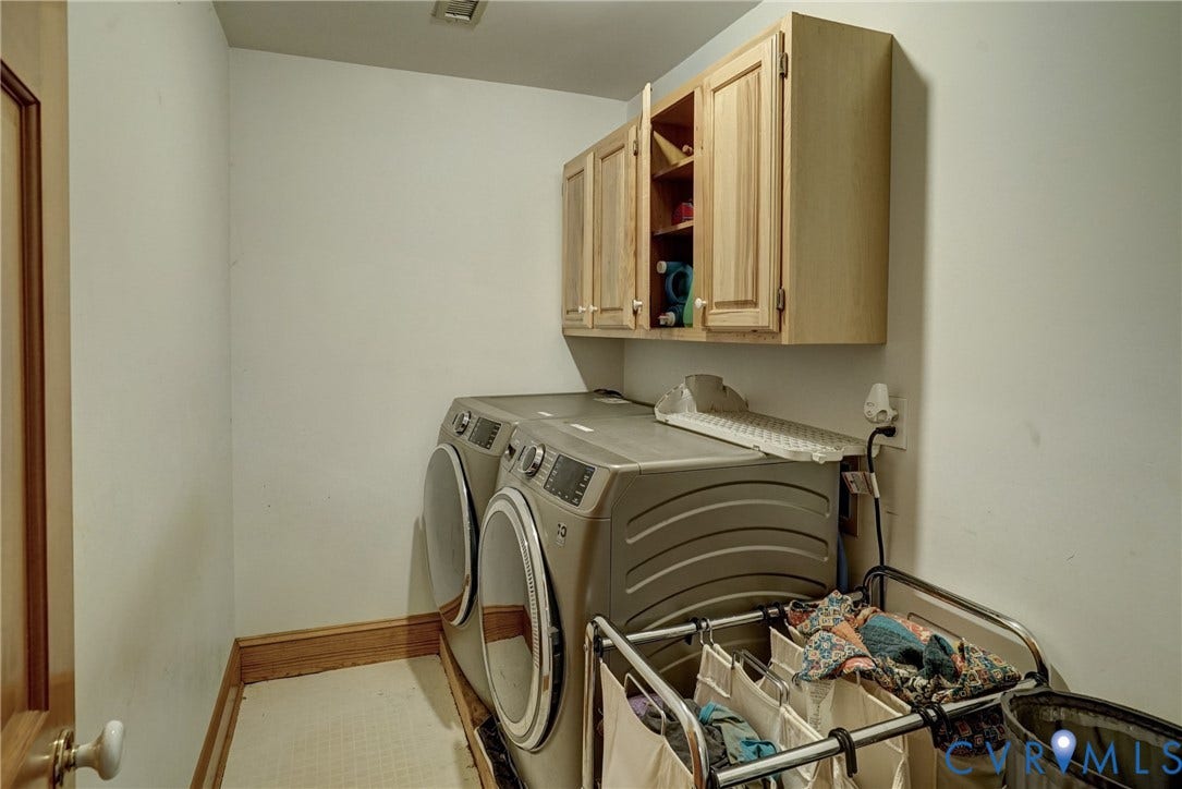 2180 Gum Drive, Smokey Hollow, Manakin Sabot, VA 23103 Upstairs Laundry Room w/Vinyl Flooring, Storage Cabinets