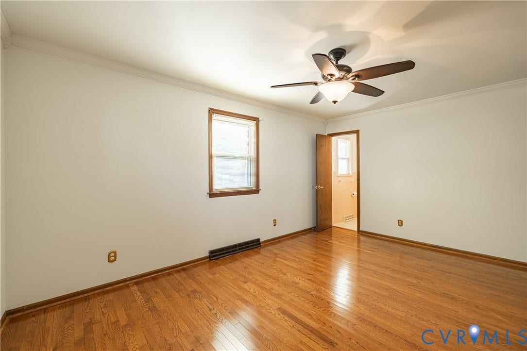 3707 Perthshire Lane, Edinborough, Colonial Heights, VA 23834 Wood-finish flooring, central ceiling fan with integrated lighting, and crown molding