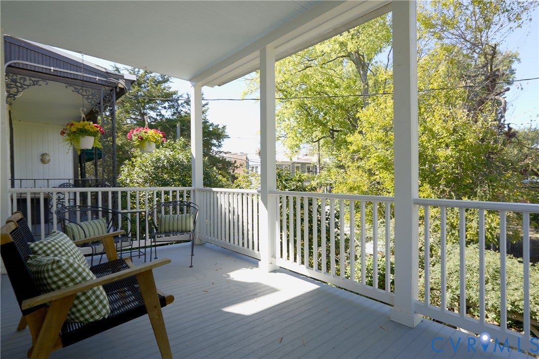 106 N Shields Avenue, The Fan, Richmond, VA 23220 Covered porch off the third bedroom, overlooking the garden and treetops.
