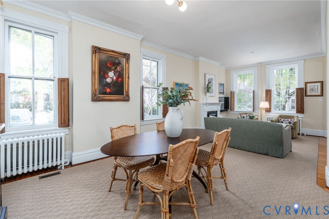 106 N Shields Avenue, The Fan, Richmond, VA 23220 Dining room looking toward the living room and its front windows.
