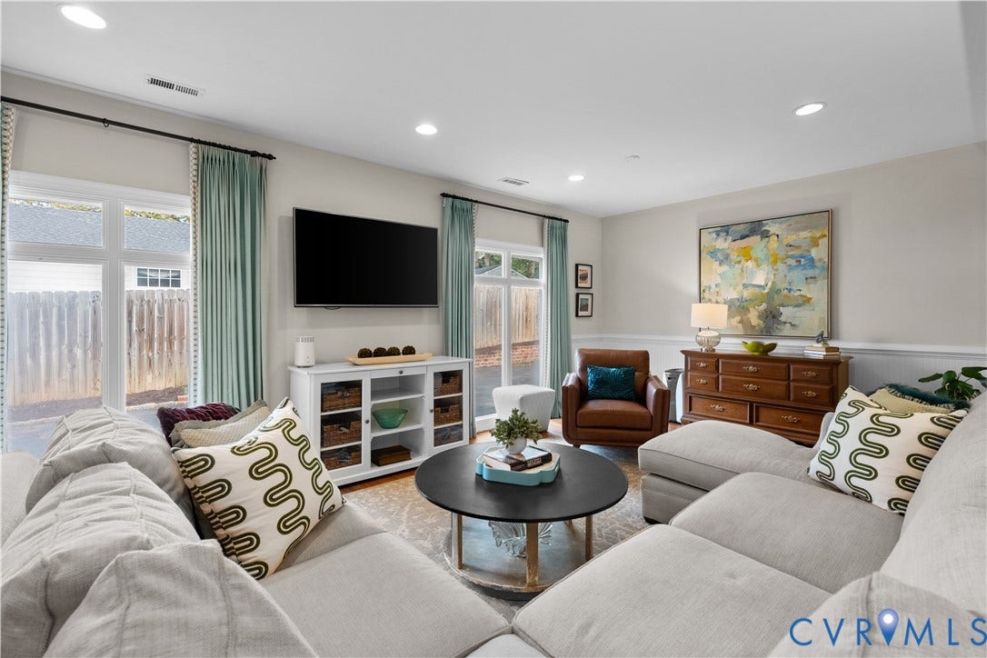 1203 Rothesay Circle, Windsor Farms, Richmond, VA 23221 Living area featuring recessed lighting, chair rail molding, and dual glass-paned doors