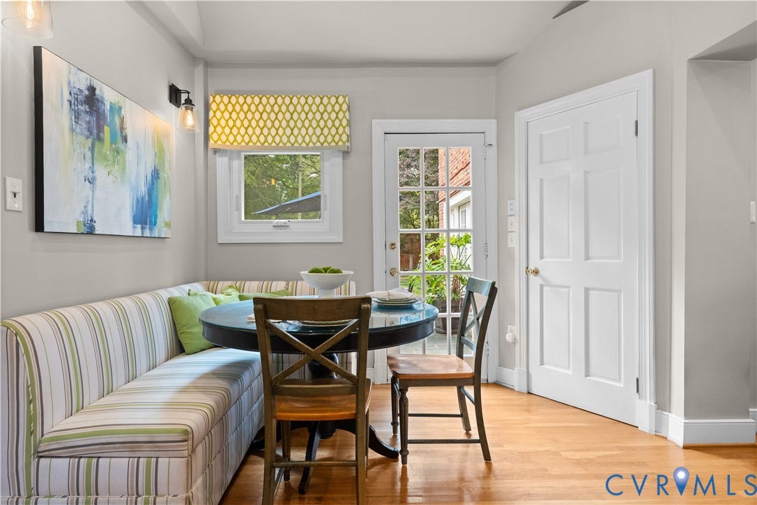 1203 Rothesay Circle, Windsor Farms, Richmond, VA 23221 Built-in corner bench seating, wood-finish flooring, six-panel interior door, and a glass-paneled exterior door