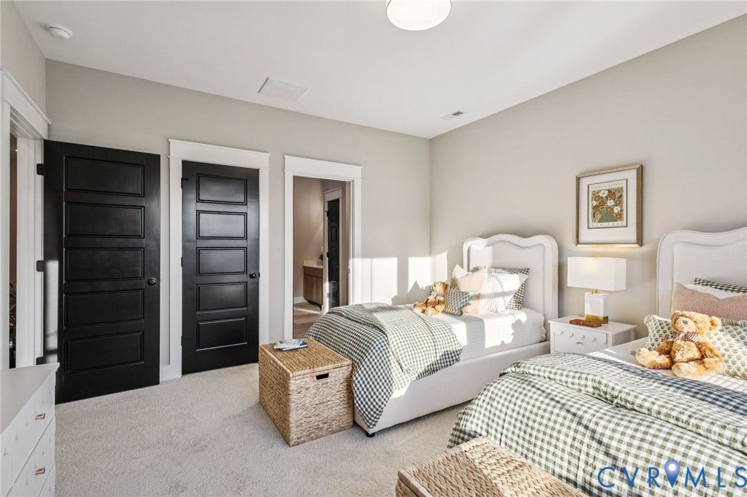 9275 Topeka Road, Quinton, VA 23141 Bedroom featuring light-colored walls, carpeted flooring, and a flush-mount ceiling light fixture