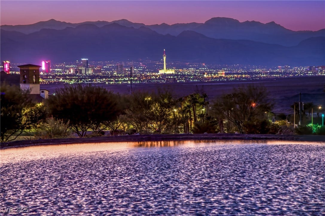 29 Porto Malaga Street, Henderson, NV 89011 Las Vegas Strip views showcasing iconic city lights and skyline backdrops that create a striking, vibrant nighttime atmosphere.
