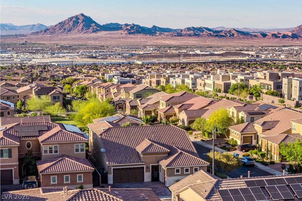 900 San Laurent Court, Henderson, NV 89012 Panoramic mountain views accompany this well-planned community of tile-roofed residences, many with solar power.