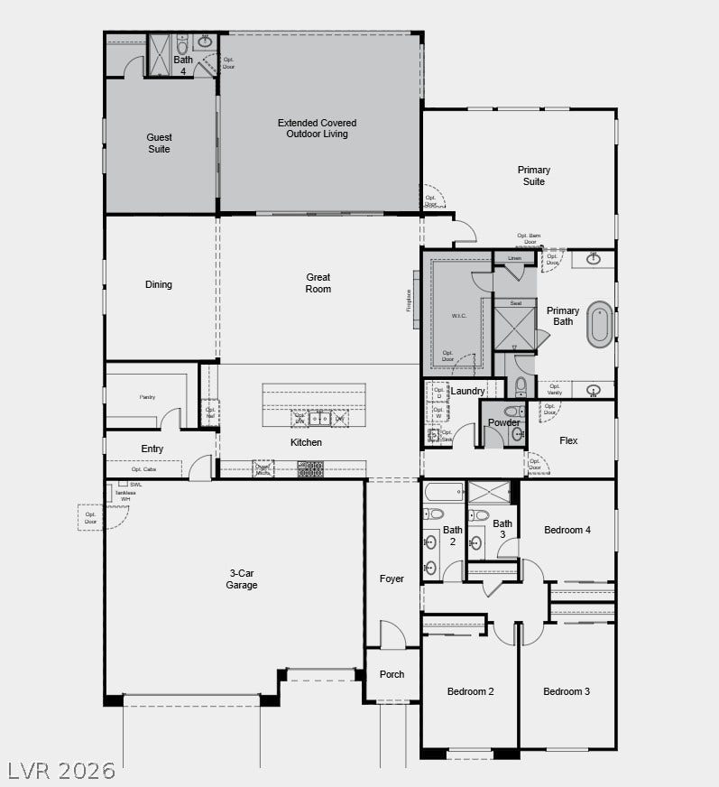 201 Paraggi Bay Drive, Henderson, NV 89011 Additional Highlights Include: freestanding tub and super shower at primary bath, 15' stacking sliding glass door at great room, 12' stacking sliding glass door, guest suite, updated cabinets, countertops and flooring.