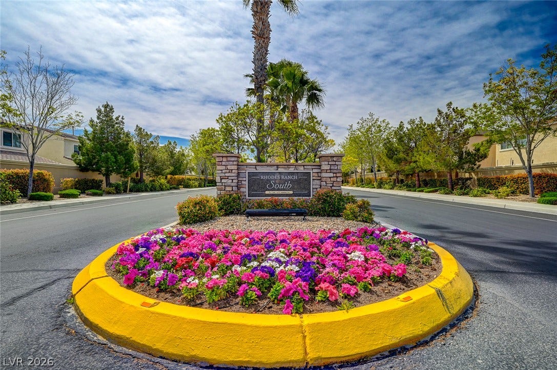 115 Cora Hills Court, Las Vegas, NV 89148 Manicured landscaping surrounds the Rhodes Ranch South entrance, welcoming residents to this community.