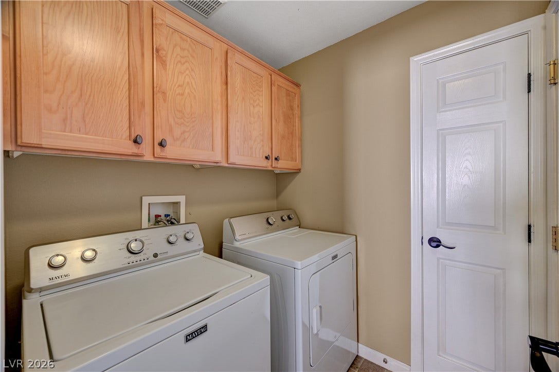 115 Cora Hills Court, Las Vegas, NV 89148 Ample storage above full-sized appliances in this dedicated laundry space.