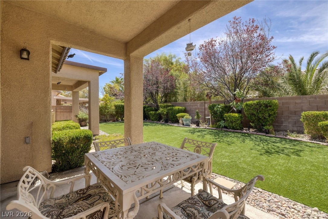4467 Verdiccio Avenue, Las Vegas, NV 89141 Enjoy outdoor dining and relaxation on this shaded patio, and beautiful landscaping.