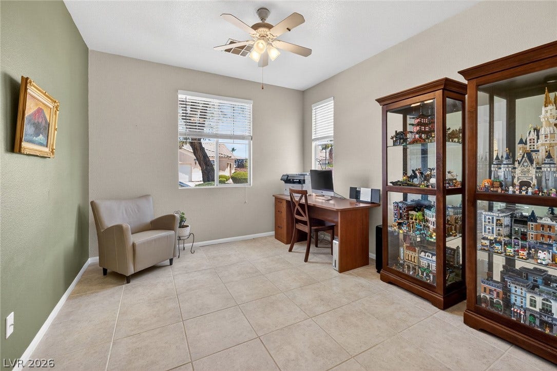 4467 Verdiccio Avenue, Las Vegas, NV 89141 Bedroom 2 with ceiling fan and tiled flooring.