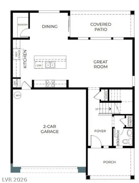 Visualize your ideal living space with this intuitive layout featuring a great room, modern kitchen, and an attached two-car garage.