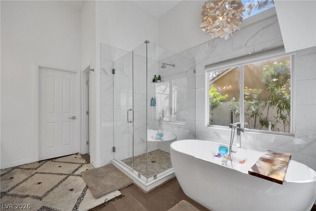2516 Serenity Hollow Drive, Henderson, NV 89052 Glass Enclosed Shower. Separate Soaking Tub/Shower