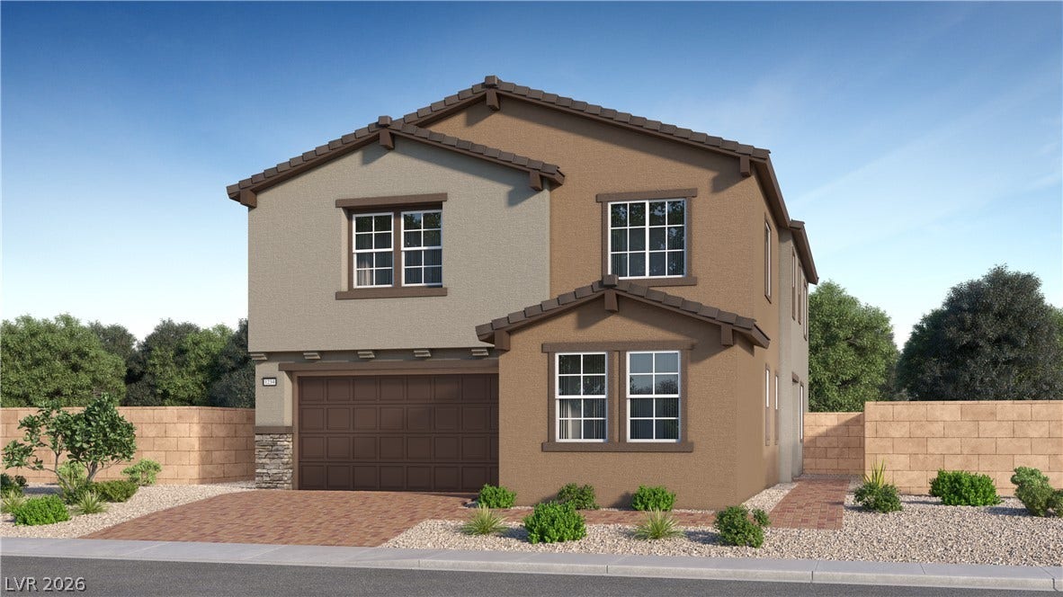 2684 Sunrise Mist Place, Henderson, NV 89044 A striking modern stucco exterior with a tiled roof creates inviting curb appeal.