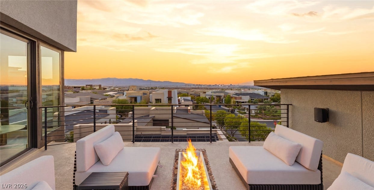 2208 Overlook Canyon Lane, Henderson, NV 89052 An inviting rooftop terrace offers panoramic views and a cozy fire pit.
