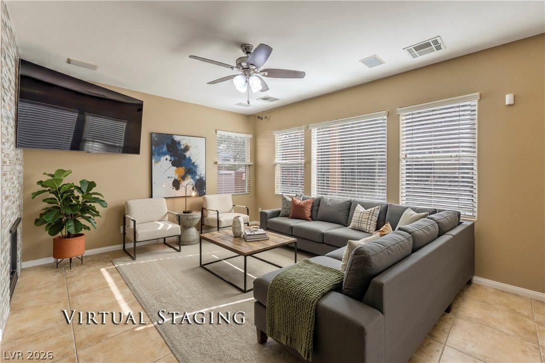 189 Carneros Avenue, Henderson, NV 89002 Virtually Staged Family Room with fireplace