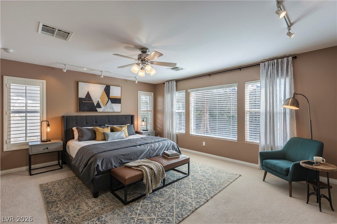 189 Carneros Avenue, Henderson, NV 89002 Virtually Staged Primary Bedroom has lots of natural light