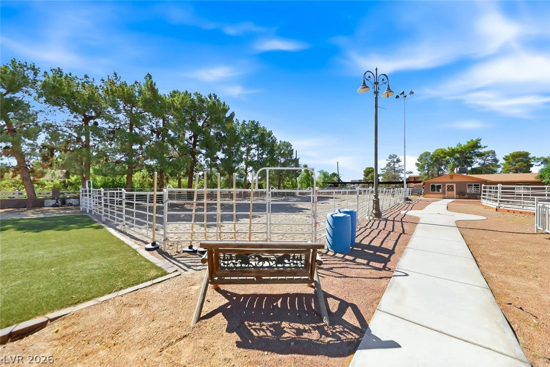 A spacious equestrian property awaits, complete with a riding arena and inviting pathways.