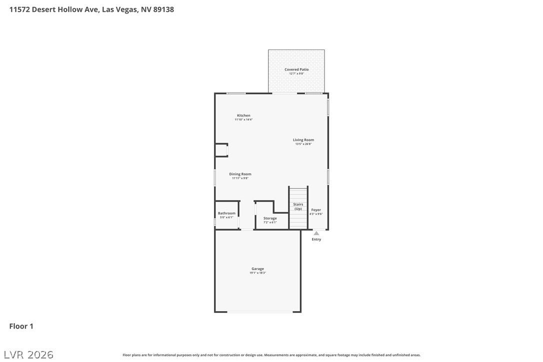 11572 Desert Hollow Avenue, Las Vegas, NV 89138 A clear, detailed floor plan mapping the first level's functional spaces, including kitchen and living room.