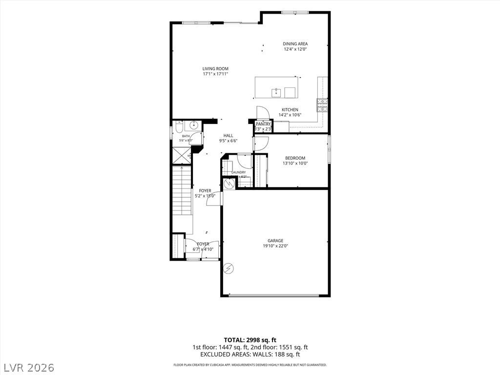 8943 Pelican Point Street, Las Vegas, NV 89178 A well-designed floor plan details a home featuring a spacious living room and a convenient kitchen with an adjacent dining area.