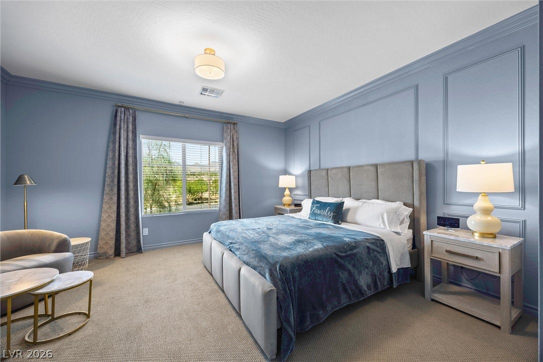 600 N Carriage Hill Drive, #1034, Las Vegas, NV 89138 Well-lit sleeping quarters with a panoramic outdoor vista from the window.
