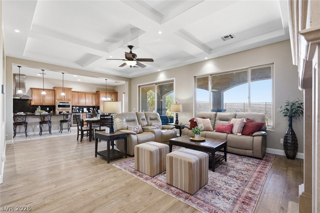 2397 Luberon Drive, Henderson, NV 89044 Natural light floods this inviting living space, offering views of the exterior landscape.