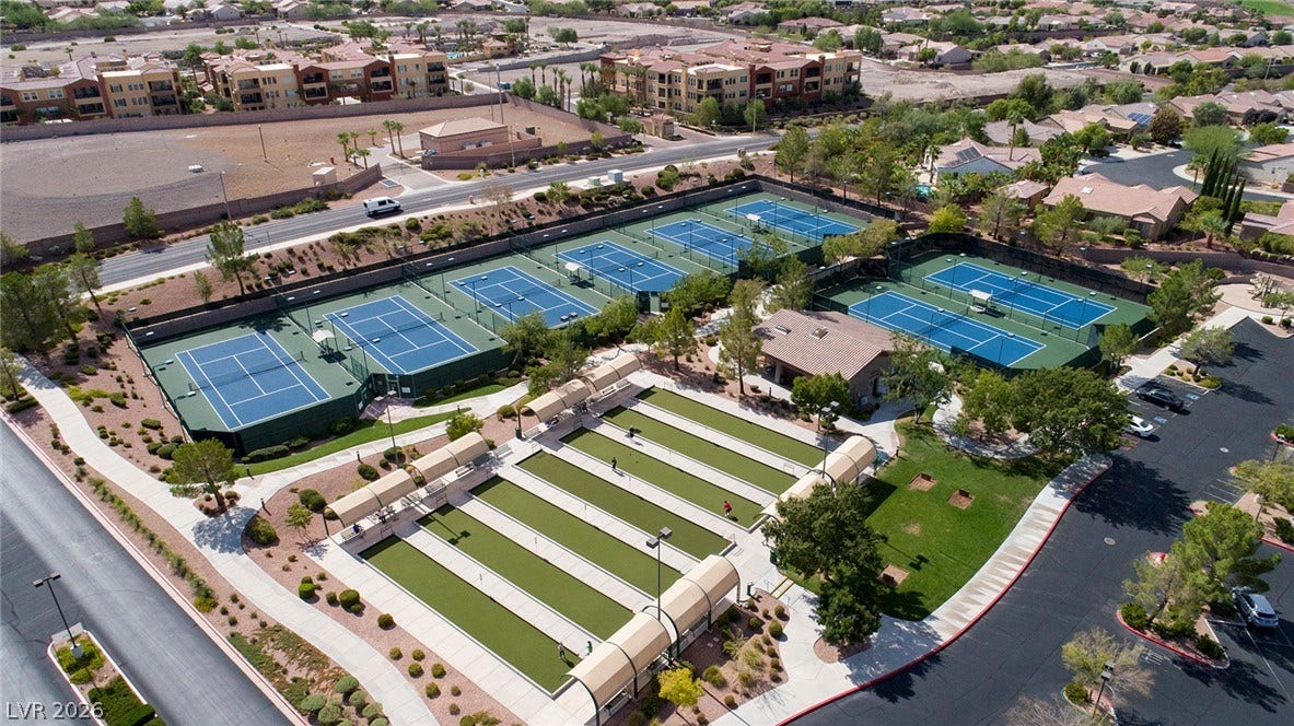 2141 Colvin Run Drive, Henderson, NV 89052 An aerial perspective showcases extensive community facilities, all within a well-maintained community setting.