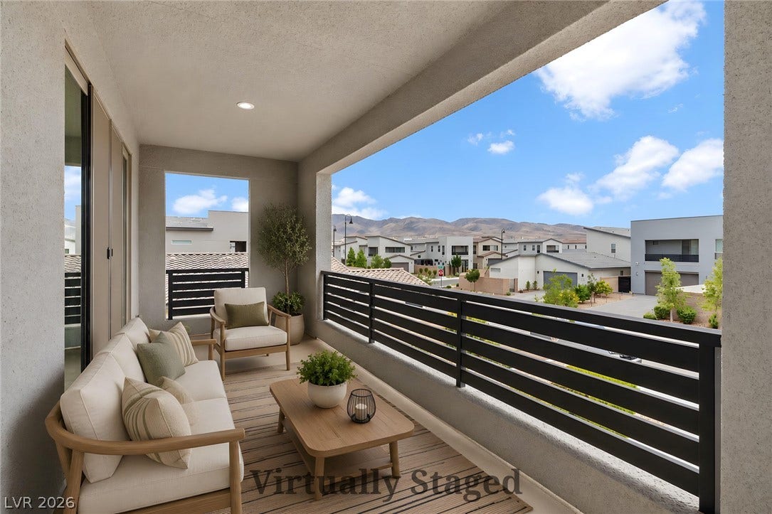 3194 Poplar Crest Court, Henderson, NV 89044 An inviting private patio offers expansive mountain views and comfortable outdoor living.