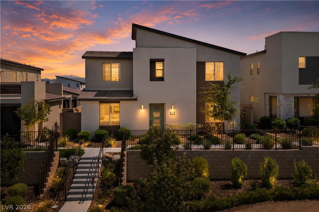 3194 Poplar Crest Court, Henderson, NV 89044 Sleek contemporary architecture pairs beautifully with low-maintenance landscaping and concrete steps.
