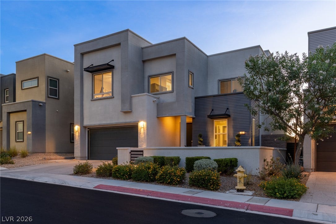 743 Glowing Horizon Street, Henderson, NV 89052 Modern architecture defines this striking home with a private garage and low-maintenance landscaping.