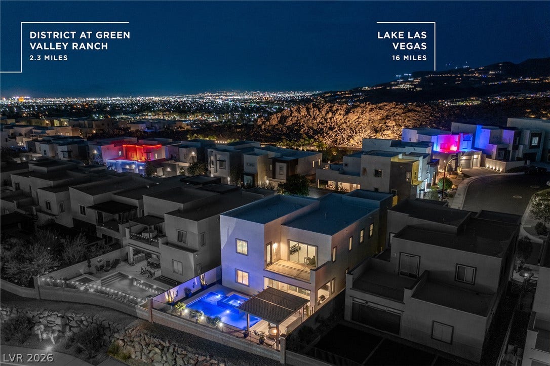 743 Glowing Horizon Street, Henderson, NV 89052 An illuminated community offers dazzling nighttime views and a resort-like swimming pool.