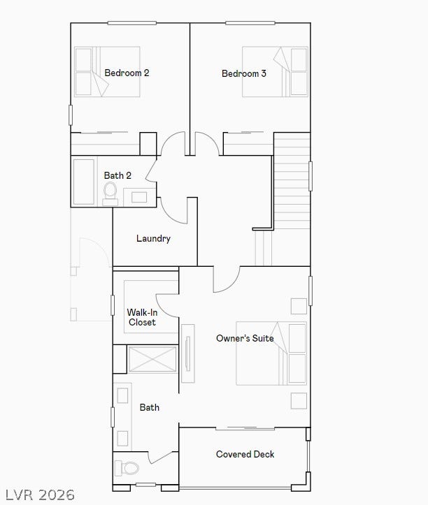 635 Cayden Creek Street, Henderson, NV 89011 A well-organized floor plan featuring multiple bedrooms, baths, a laundry area, walk-in closet, and a covered deck.