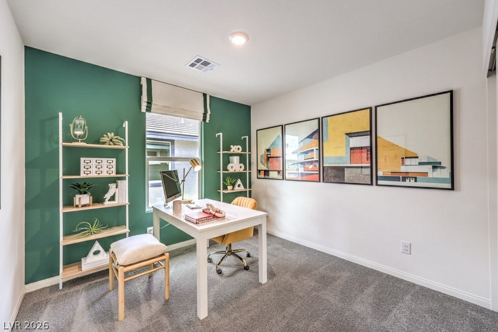 1090 Saffron Toucan Lane, Henderson, NV 89011 Carpeted home office with baseboards. Home is representational only; actual home finishes may vary.