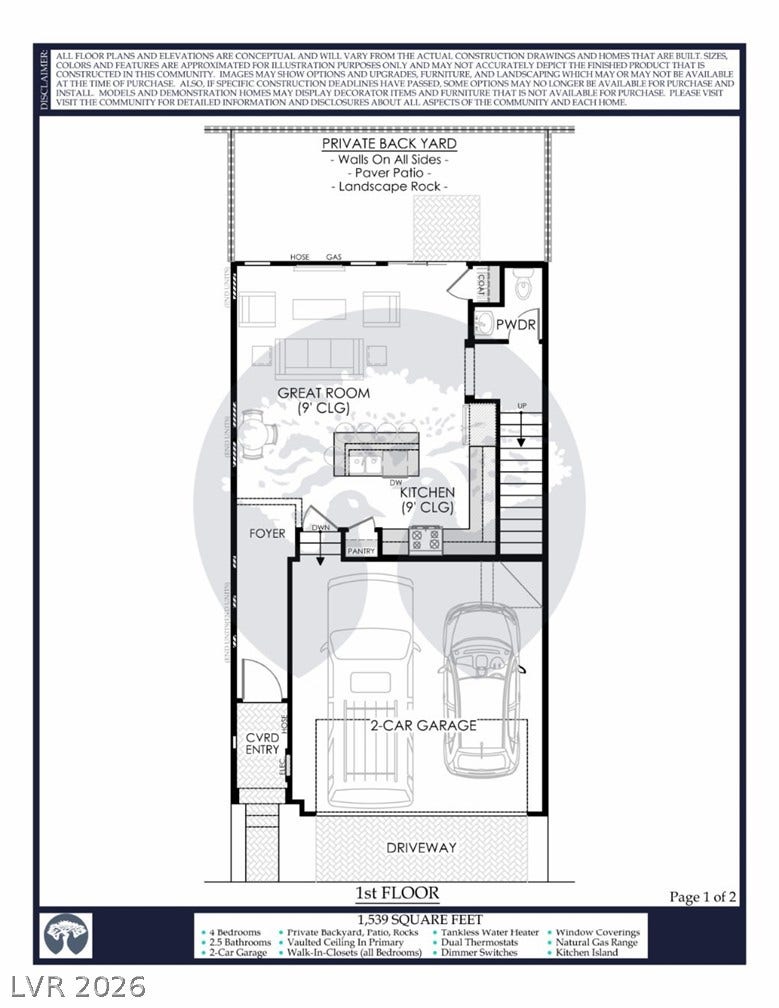 4926 Sweet Vesper Court, Las Vegas, NV 89108 A well-designed first-floor layout features a spacious great room, a kitchen with an island, and an attached two-car garage.