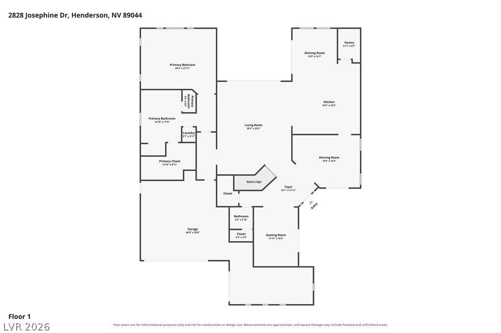 2828 Josephine Drive, Henderson, NV 89044 Examine this comprehensive floor plan, showcasing the seamless flow from the spacious living area to the well-appointed kitchen and private retreats.