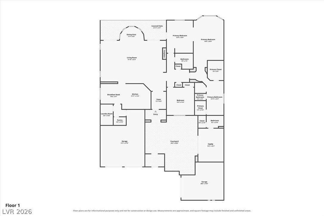 An intuitive layout highlights the seamless flow of this spacious single-level residential floor plan.