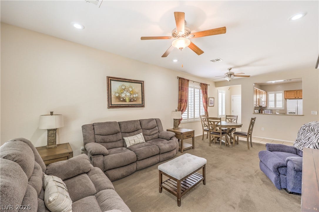 2439 Erastus Drive, Henderson, NV 89044 Spacious Great Room w/ Ceiling Fan and Recessed Lighting