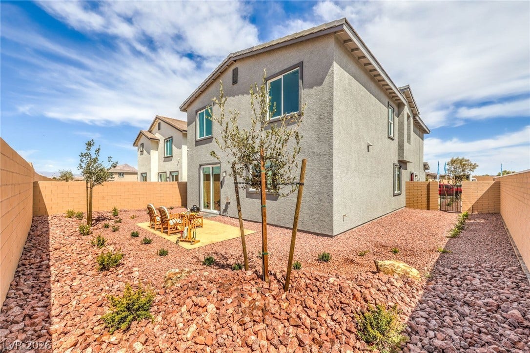 1030 PEACOCK PLUME Avenue, Henderson, NV 89011 Photo is representational only; actual home finishes may vary. Rear view of property featuring a gate, a fenced backyard, a patio area, and stucco siding