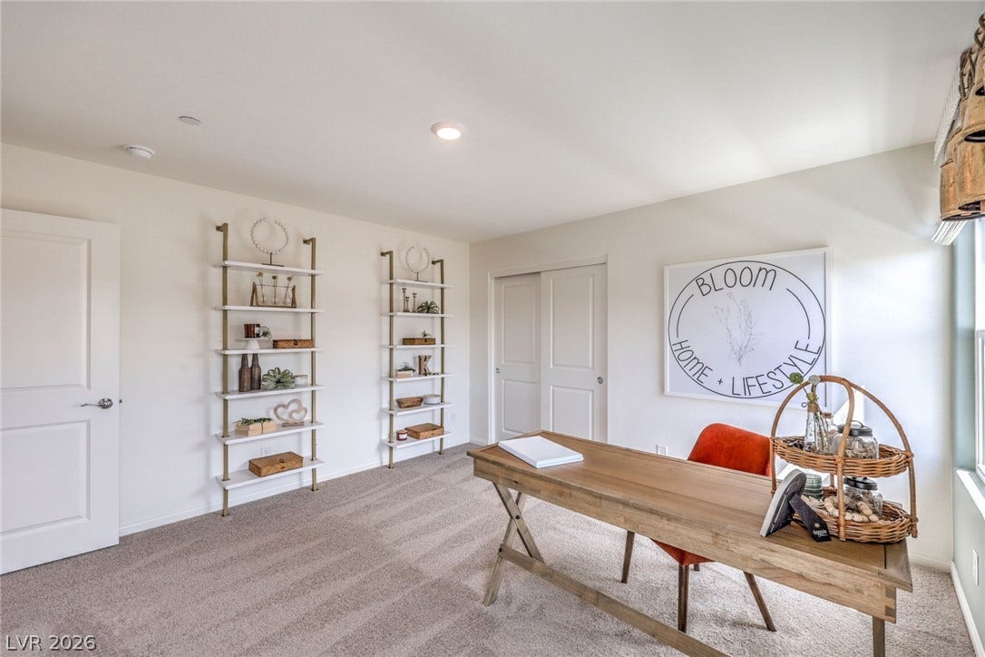 1030 PEACOCK PLUME Avenue, Henderson, NV 89011 Photo is representational only; actual home finishes may vary. Office with carpet, baseboards, and recessed lighting