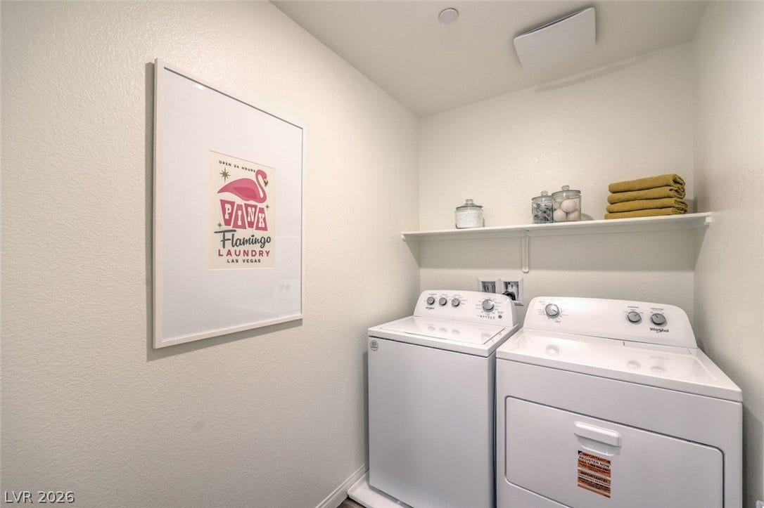 Laundry room featuring independent washer and dryer and laundry area.Photos are of a model home and are for representational purposes only.