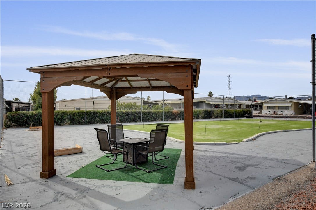 4589 Royal Ridge Boulevard, Las Vegas, NV 89103 Enjoy the outdoors under a covered patio, complete with a putting green for leisure.